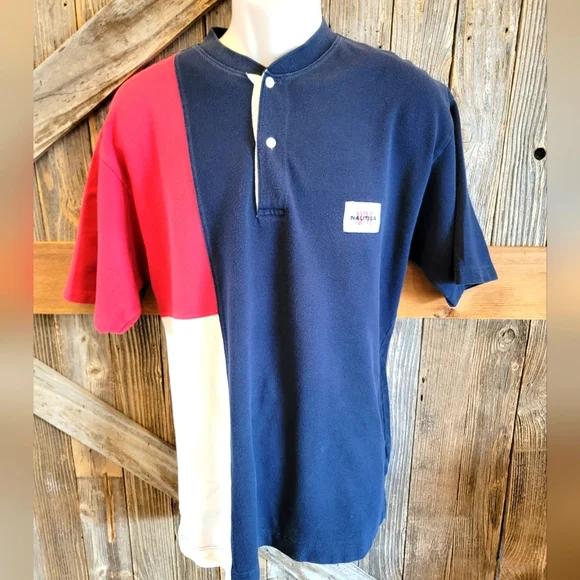 VINTAGE Nautica Polo Shirt Mens M medium Color block Sailing Rugby Cotton - Picture 1 of 7